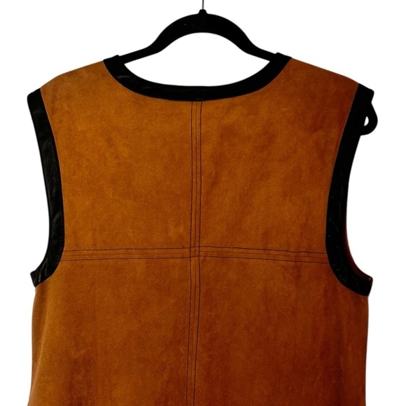 By Anthropologie Faux Suede Shell Mini Dress- Brown with Black Trim- Size Medium - Picture 7 of 11